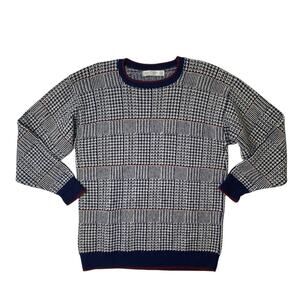 Vintage Jantzen Sweater Mens XLT Tall Navy Burgundy Knit Wool Crew Neck Made USA